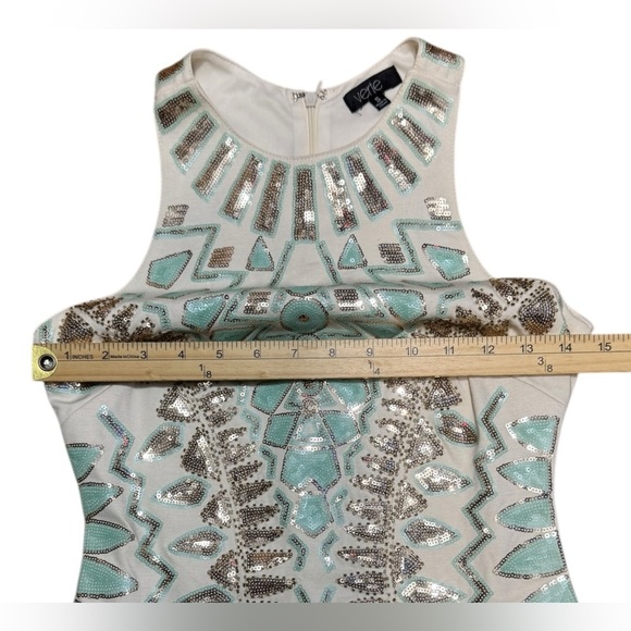 Stunning VERTE All over Embellished Sequin Shift Dress Ivory Size Small Nwot - Picture 12 of 17